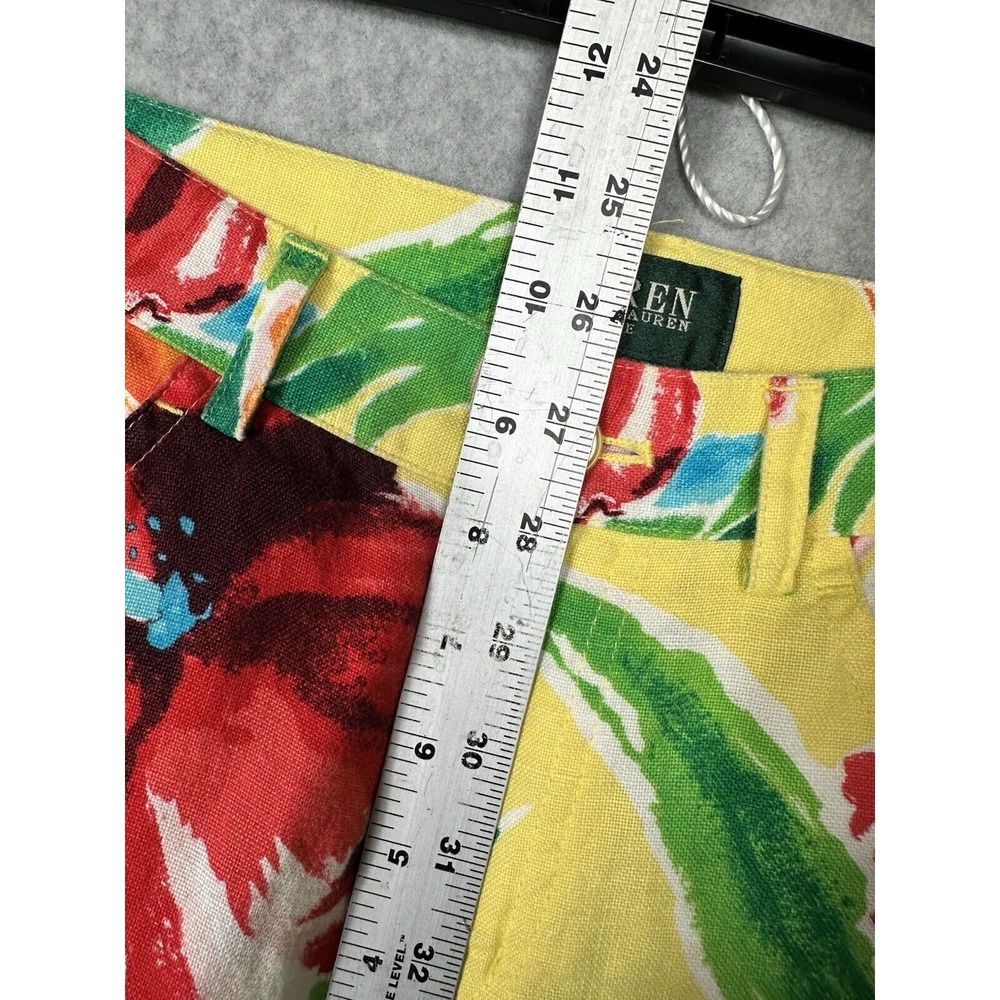 Lauren Ralph Lauren 2Petite 100% Linen Floral Pants Yellow Women's Spring Summer - Picture 5 of 7